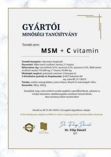 Quebeck MSM+C vitamin, 500 gramm