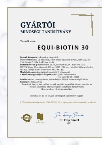 Quebeck Equi-Biotin 30 pata és szarutámogató, 800 gramm